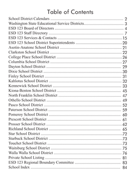 Table of Contents School District Calendars