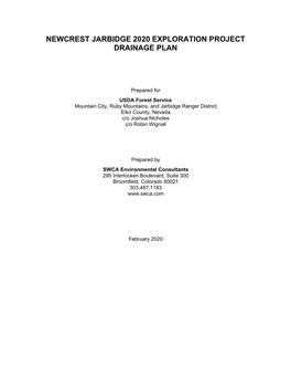 Newcrest Jarbidge 2020 Exploration Project Drainage Plan