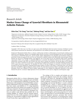 Research Article Marker Genes Change of Synovial Fibroblasts in Rheumatoid Arthritis Patients