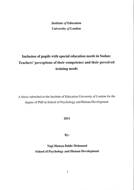 Inclusion of Pupils with Special Education Needs in Sudan: Teachers' Perceptions of Their Competence and Their Perceived Training Needs