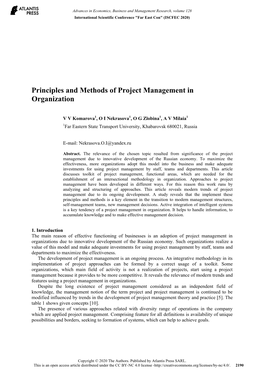 Principles and Methods of Project Management in Organization