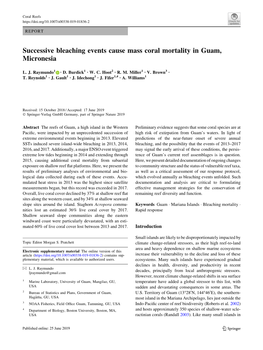 Successive Bleaching Events Cause Mass Coral Mortality in Guam, Micronesia