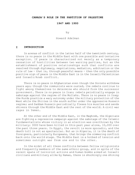 CANADA's ROLE in the PARTITION of PALESTINE 1947 and 1993 By