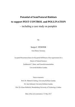 Potential of Seminatural Habitats to Support PEST CONTROL and POLLINATION – Including a Case Study on Pumpkin