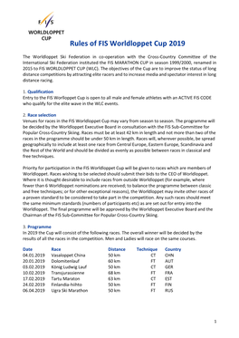 Rules of FIS Worldloppet Cup 2019