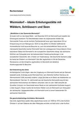 Wermsdorf – Ideale Erholungsstätte Mit