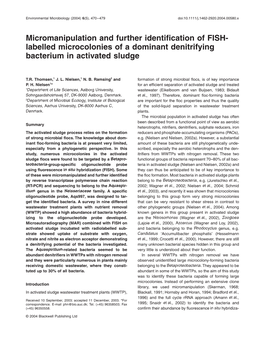 Micromanipulation and Further Identification of FISH- Labelled Microcolonies of a Dominant Denitrifying Bacterium in Activated S