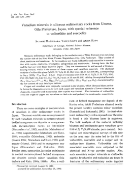 Vanadium Minerals in Siliceous Sedimentary Rocks from Unuma