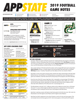 2019 Football Game Notes