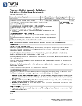 Pharmacy Medical Necessity Guidelines: Anti-Allergy Medications, Ophthalmic Effective: January 12, 2021