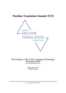 Proceedings of the Celtic Language Technology Workshop 2019