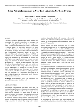 Solar Potential Assessment in Near East University, Northern Cyprus