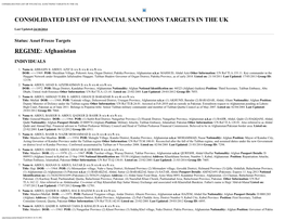 Consolidated List of Financial Sanctions Targets in the Uk
