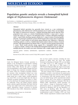 Population Genetic Analysis Reveals a Homoploid Hybrid Origin of Stephanomeria Diegensis (Asteraceae)