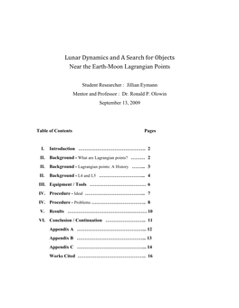 Lunar Dynamics and a Search for Objects Near the Earth-Moon Lagrangian Points