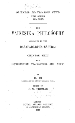 The Vaisesika Philsophy