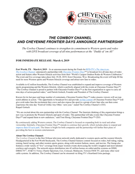 The Cowboy Channel and Cheyenne Frontier Days Announce Partnership