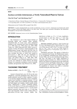 Lactuca Serriola (Asteraceae), a Newly Naturalized Plant in Taiwan