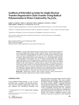 Synthesis of Poly(Ethyl Acrylate) by Single Electron Transfer-Degenerative Chain Transfer Living Radical Polymerization in Water Catalyzed by Na2s2o4