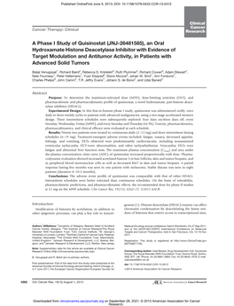 JNJ-26481585), an Oral Hydroxamate Histone Deacetylase Inhibitor with Evidence of Target Modulation and Antitumor Activity, in Patients with Advanced Solid Tumors