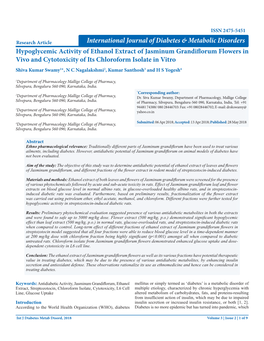 Hypoglycemic Activity of Ethanol Extract of Jasminum Grandiflorum