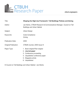 Shaping the High-Rise Framework: Tall Buildings Policies and Zoning 2