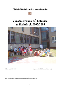 Výroční Zpráva O ZŠ Letovice Za Školní Rok 2008/2009