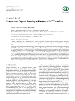 Research Article Prospects of Organic Farming in Bhutan: a SWOT Analysis