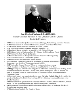 Rev. Charles Chiniquy, D.D. (1809-1899) French-Canadian Reformer & First Christian Catholic Church Rector & Overseer