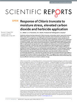 Response of Chloris Truncata to Moisture Stress, Elevated Carbon Dioxide and Herbicide Application Received: 13 August 2018 S