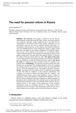 The Need for Pension Reform in Russia