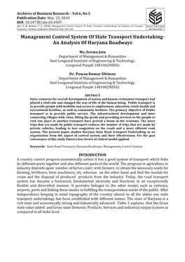 An Analysis of Haryana Roadways