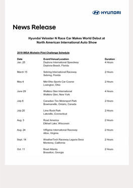 2019 IMSA MICHELIN Pilot Challenge Schedule