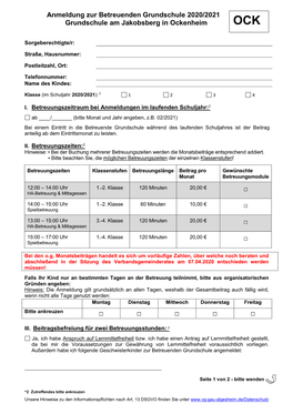 Anmeldeformular Für Die Betreuende