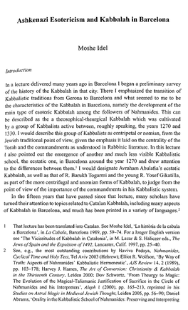 Moshe Idel: Ashkenazi Esotericism and Kabbalah in Barcelona