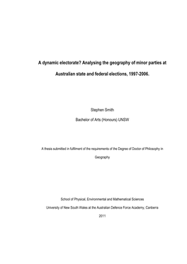 Analysing the Geography of Minor Parties at Australian State and Federal Elections, 1997-2006