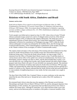 Relations with South Africa, Zimbabwe and Brazil