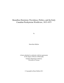 Providence, Politics, and the Early Canadian Presbyterian Worldview, 1815-1875