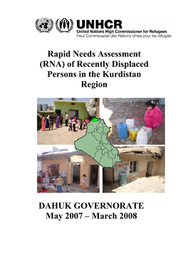 Rapid Needs Assessment (RNA) of Recently Displaced Persons in the Kurdistan Region