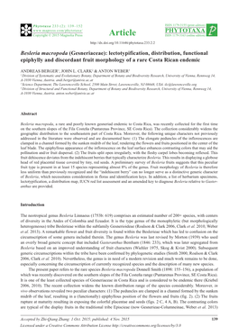 Besleria Macropoda (Gesneriaceae): Lectotypification, Distribution, Functional Epiphylly and Discordant Fruit Morphology of a Rare Costa Rican Endemic