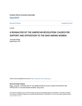 A Reanalysis of the American Revolution: Causes for Support and Opposition to the War Among Women