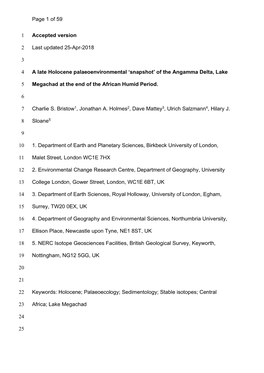 Of 59 Accepted Version 1 Last Updated 25-Apr-2018 2 3 a Late Holocene