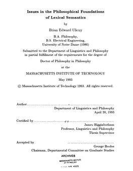 Issues in the Philosophical Foundations of Lexical Semantics