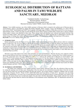 Ecological Distribution of Rattans and Palms in Tawi Wildlife Sanctuary, Mizoram