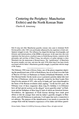 Manchurian Exile(S) and the North Korean State Charles K