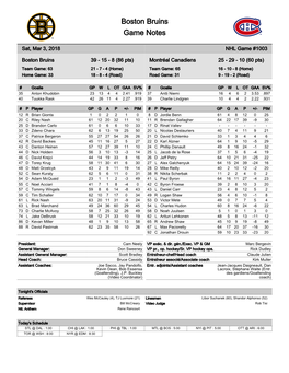 Boston Bruins Game Notes