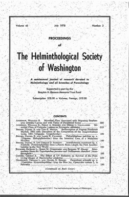 The Helminthological Society ,..•'../—Ci .;'„:> '- " ,'.,' ."''" •"••'••:" >'"•• -•**' '' 'M / Y-'"S^ •V->V'' " '