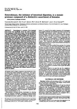 Enterokinase, the Initiator of Intestinal Digestion, Is a Mosaic Protease Composed of a Distinctive Assortment of Domains