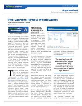 Two Lawyers Review Westlawnext by Al Harrison and Randy Claridge June 28, 2011
