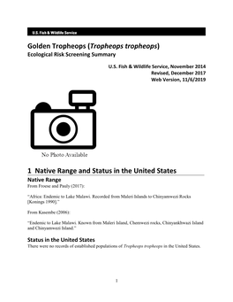 Golden Tropheops (Tropheops Tropheops) Ecological Risk Screening Summary